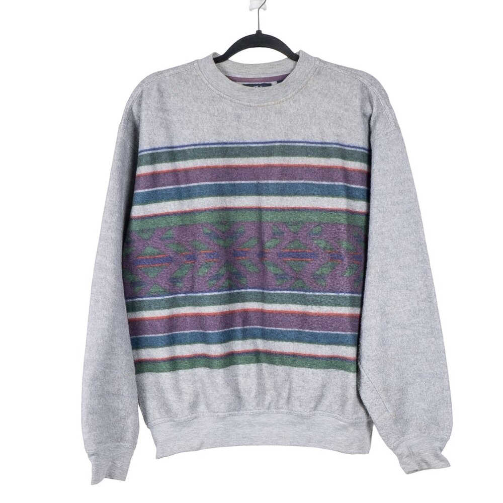 Salty Dog Gant VTG Sweatshirt M 90s Gray Striped Southwestern Felted Dadcore